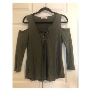 Olive shoulderless top
